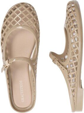 Women's Nude Mesh Mary Jane Breathable Slides Comfortable Slip On Flat Sandals